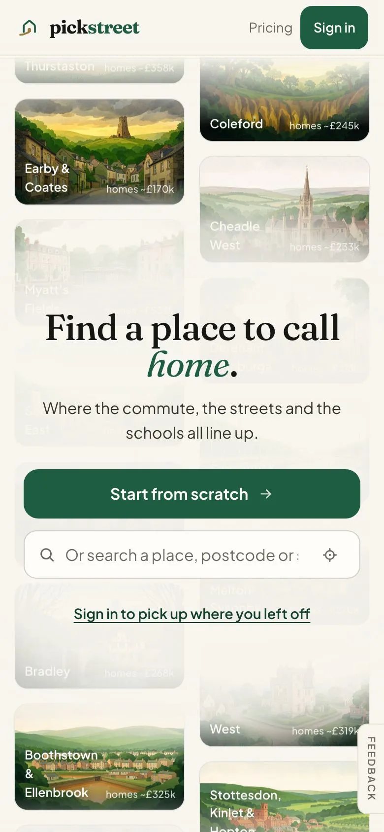 pickstreet home screen on a phone